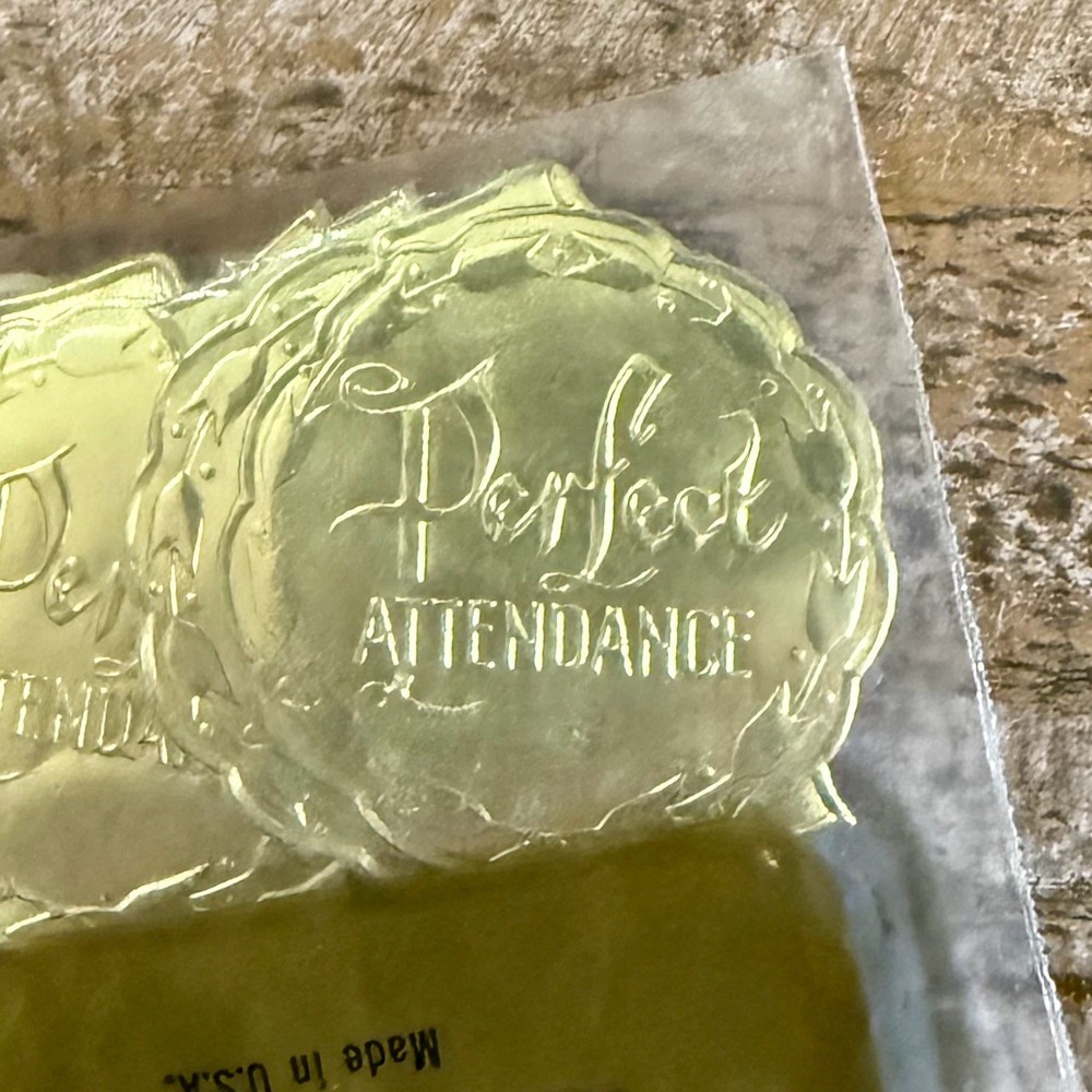 Vintage Perfect Attendance Seals Gold Metallic Standard Publishing USA Ephemera