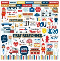 (1) 12×12 Sheet Echo Park Paper FIRST RESPONDER Scrapbook Element Stickers