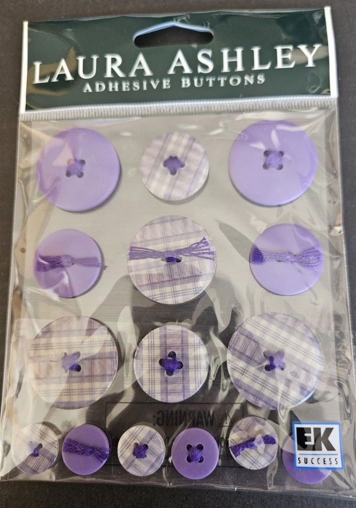 LAURA ASHLEY -ADHESIVE BUTTONS-15PC SET-EK SUCCESS-Violet solid & plaid