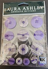 LAURA ASHLEY -ADHESIVE BUTTONS-15PC SET-EK SUCCESS-Violet solid & plaid