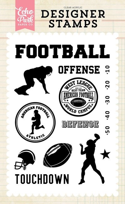 ECHO PARK Clear stamp set, TOUCHDOWN, Football, Offense, Defense, Yards, 12 pc