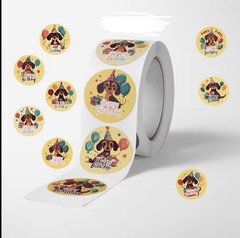 40 PCs Round 1” Happy Birthday Daschsund Dog Cartoon Stickers Card Envelope Seal