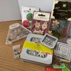 Mixed Scrapbook Craft Supplies Card Making Embellishments Lot w Organizer Wheel