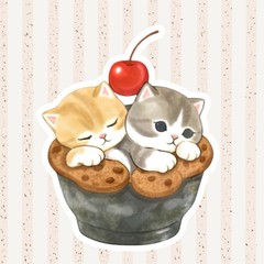 Kawaii Cat Dessert & Sushi Sticker Set | Cute Waterproof Vinyl Planner Laptop De