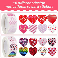 1000 Colorful Love Heart Stickers for Holiday Decorations (1 Inch / 2 Rolls)