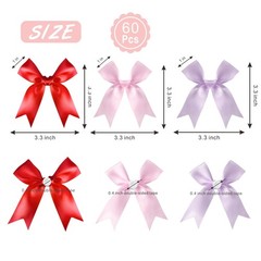 3.3″ Gift Wrap Bows, 60pcs Versatile Bulk Satin Ribbon Bows(Red Pink Purple) …
