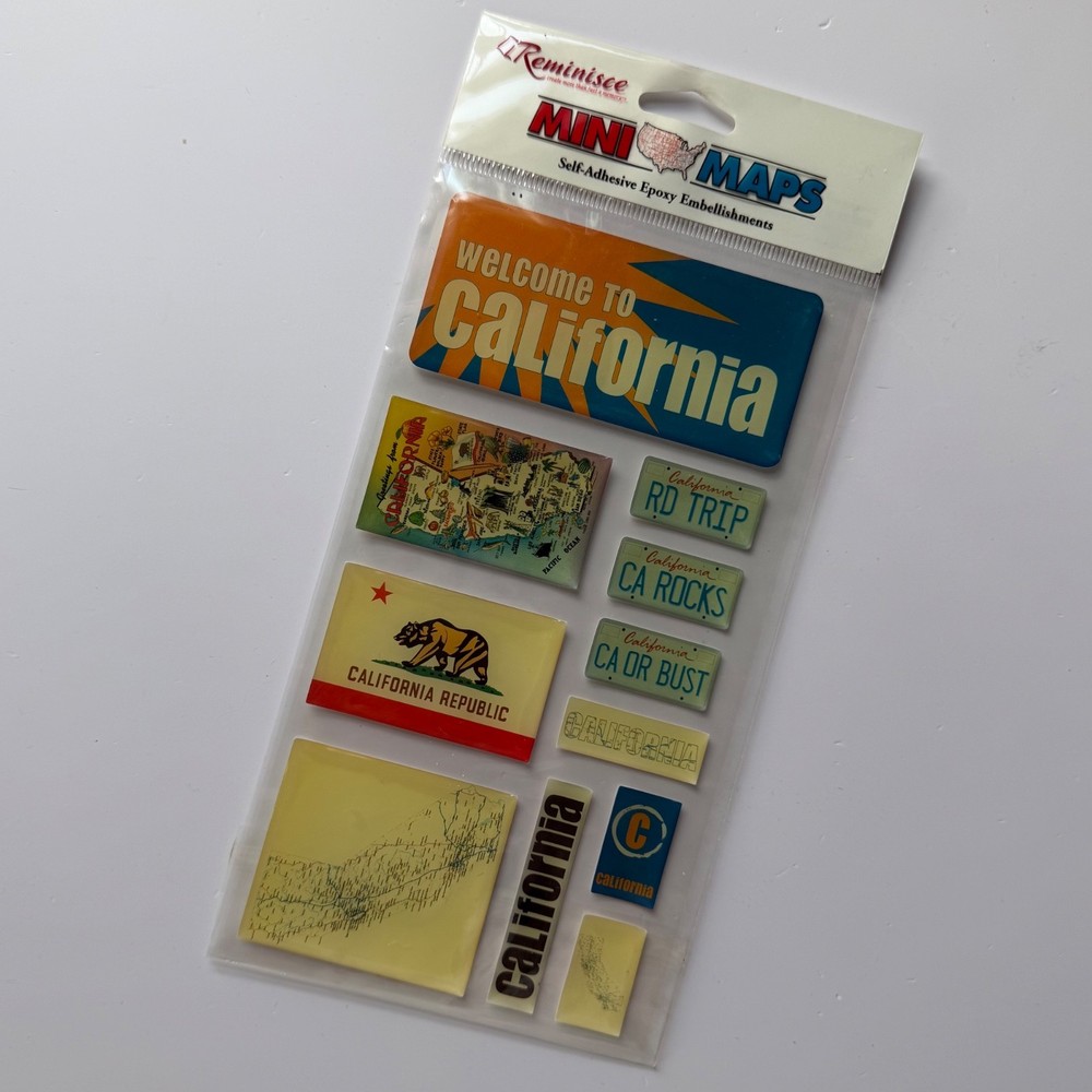 HTF Reminisce Mini Maps Stickers Scrapbooking You Pick US State Destination 3D