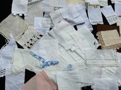 Vintage Lace Attached White Ivory Off White Fabric Scraps Slow Stitching – 20