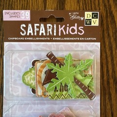 NEW DCWV~Safari Kids Chipboard Embellishments, 39 shapes w/glitter Crown & More