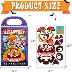 Halloween Make-a-Face Sticker Books 3-Pack,Halloween Toys Activity Pad for Kids