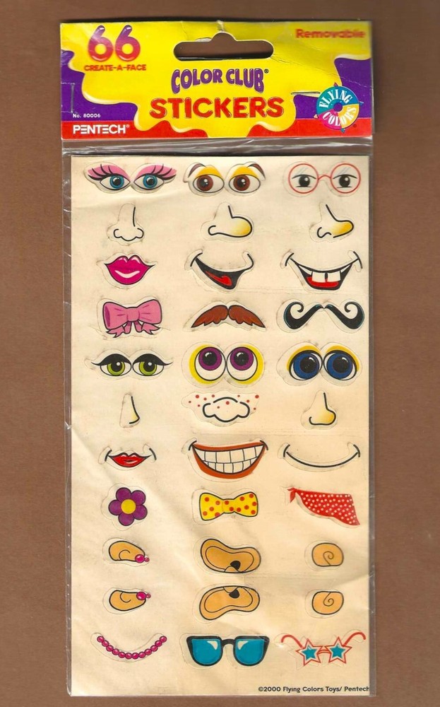 Vintage Create-A-Face Stickers, 66 Pc Color Club, Jakks, Flying Colors Toys 2000