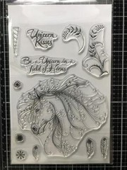 New PINK INK DESIGNS clear rubber stamp UNICORN MYTHICAL SERIES Set 6 x 9″