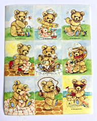 2 Vtg Sticker Sheets 1989 Gibson Teddy Bear Playing Outside Cute Animals USA
