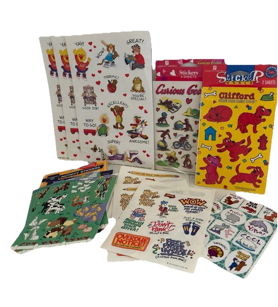 Vintage 80s 90s Stickers LOT Hallmark Suzy Zoo visits Current cartoon characters