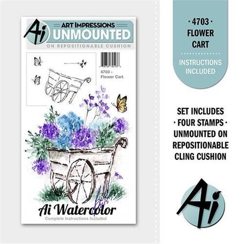 New ART IMPRESSIONS Rubber Stamp Watercolor FLOWER CART set free USA ship
