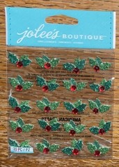 Jolees Christmas Holly Repeats Green Red Berries Glitter Gems Holiday Stickers