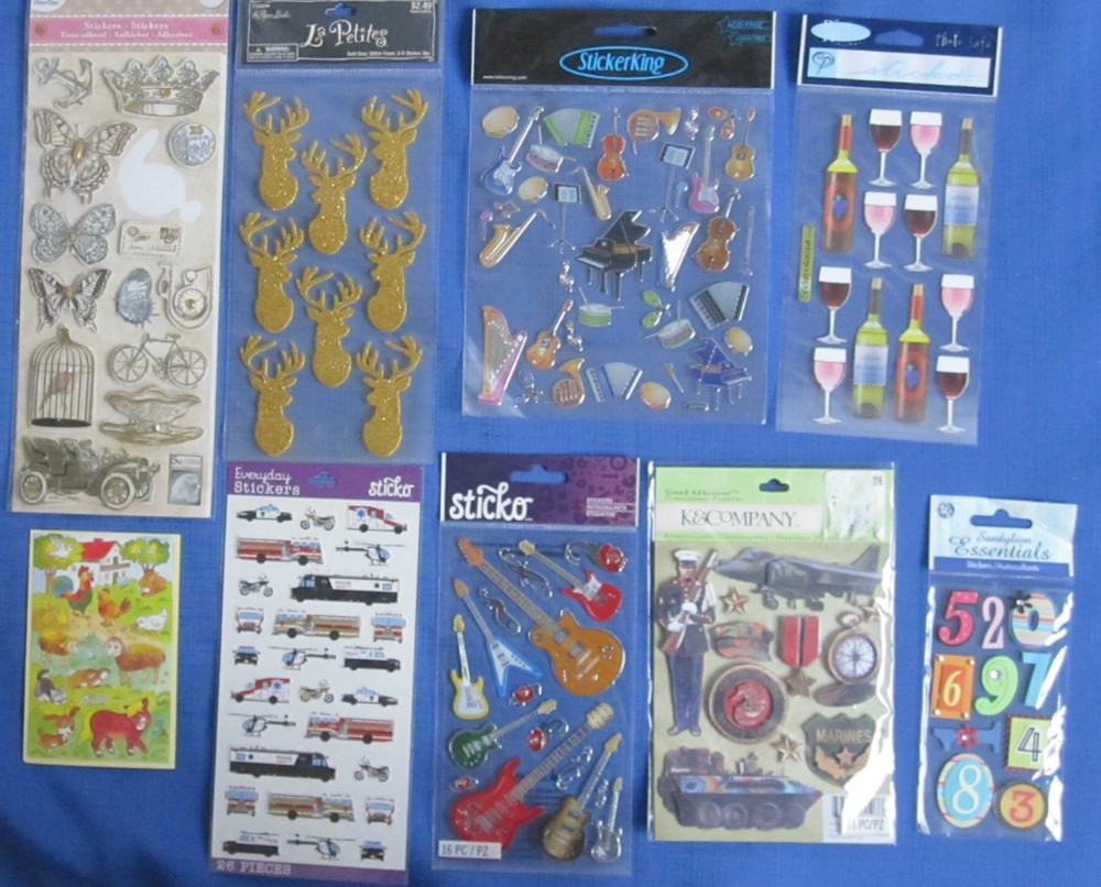 #27 Lot-9 Sheets Stickers Marines Wine Deer Music Firetruck Farm Scrapbook DIY
