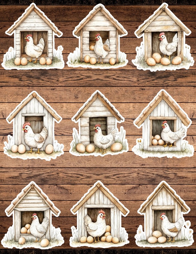 Farm Chicken Die Cut Vinyl Stickers Set Scrapbooking Laptop WaterBottle