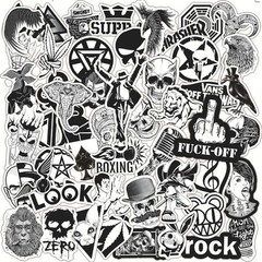 50Pcs Funny Punk Stickers | Black & White DIY Waterproof Decals | Series 01