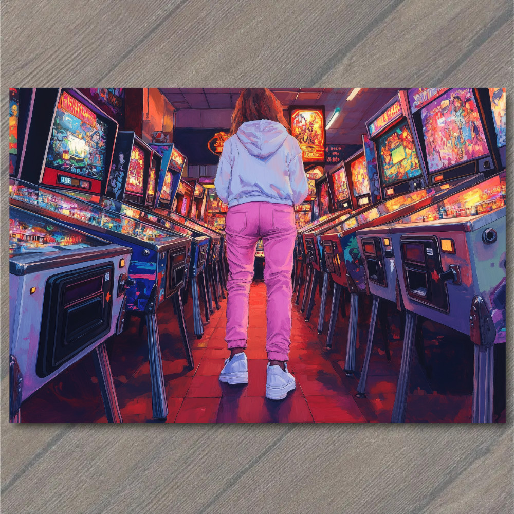 STICKER Retro Arcade Girl Pinball Machines Neon Lights Nostalgia Game Room
