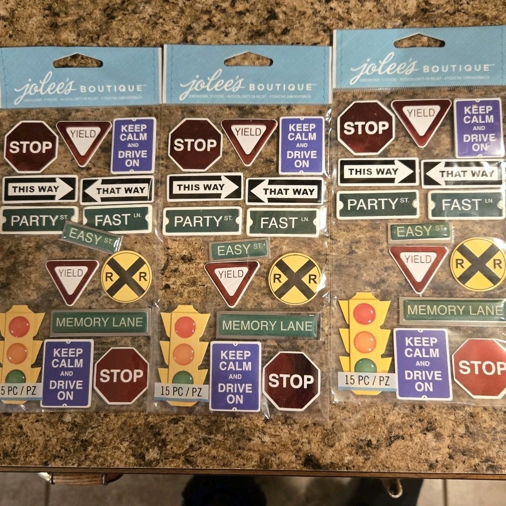 3 Packs Jolee’s Boutique Road Signs 3D Stickers Scrapbooking Embellishments READ