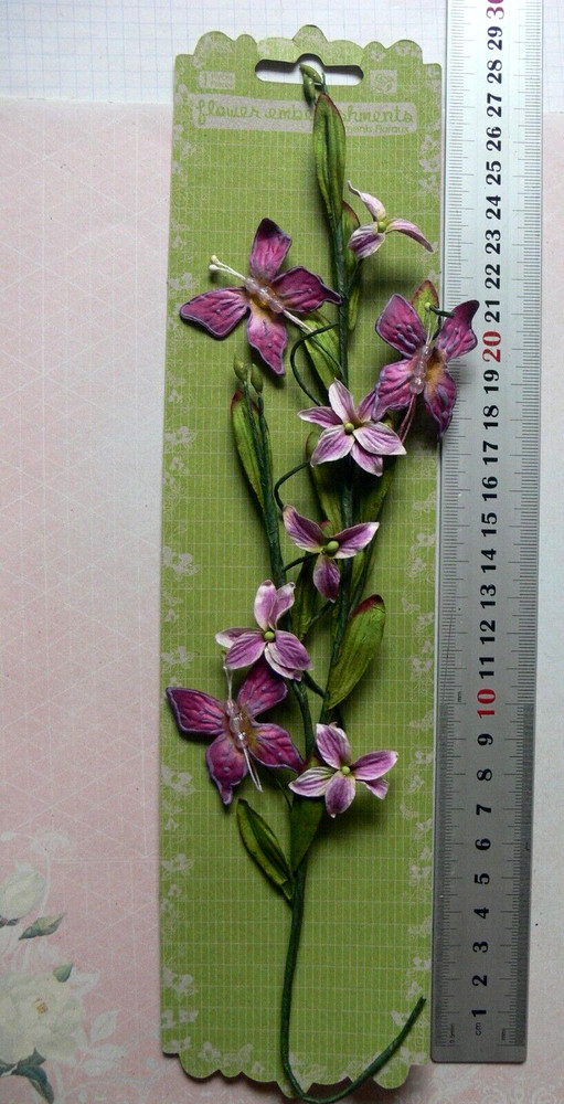 FLUTTER VINE ORCHID – 5 Paper Flowers, 3 Butterfly, 32cm Stem & Leaves PRIMA QA