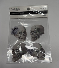 Recollections Halloween Skull Stickers 4 pc Gray Black White