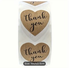 40 PCs Heart Shape 1” Thank You Stickers Brown Kraft Paper Wedding Party/Shower