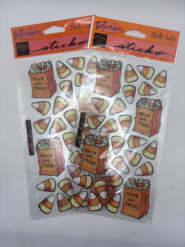 HALLOWEEN Trick or Treat Trunk Candy Corn Bag Sticko Sticker Sheets 2 Sealed New