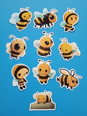 STICKERS x 10 Honey Bee Apiculture Beehive Cartoon Bees Vinyl Sticker B12B