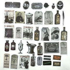 Gothic Halloween Stickers Vintage Style Poe Potions Junk Journal Collage