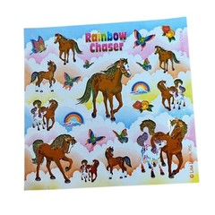 Vtg LISA FRANK 90s 2 FULL SHEET Brown Horse RAINBOW CHASER & Beach Girl Surfer