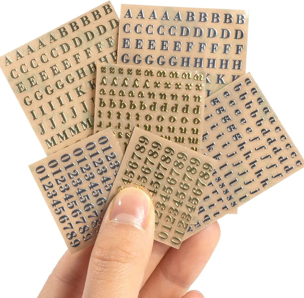 6 Sheets 0.12Inch Alphabet Number Stickers Mini Letters Decoration Glitter