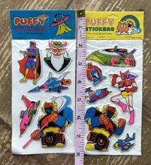 2 NOS Vintage Taiwan Cartoon Battle Space Robot Puffy Stickers