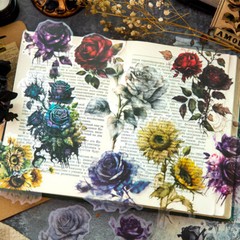 Vintage Rose Blooms Scrapbook Paper PET Stickers Junk Journals Album DIY Collage