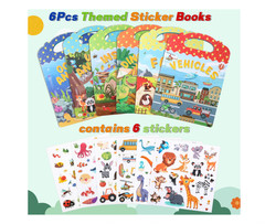 6Pcs Reusable Sticker Books, Sticker Books for Toddlers 2-4 Years, Vehicles Inse