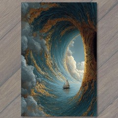 STICKER Golden Ocean Wave Sailboat Surreal Fantasy Seascape