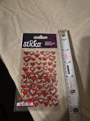 Stickers Sticko Tiny Puffy Red Hearts With Silver Hearts 64 Piece New