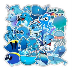 Ocean Animals Stickers Dolphin Sharks Turtles Travel Decals Blue Beach 49pc