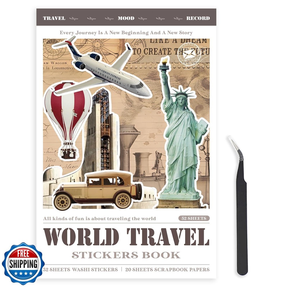 Bomichi Travel Sticker Book, 32 Sheets 377 Pcs Vintage Aesthetics Stickers an