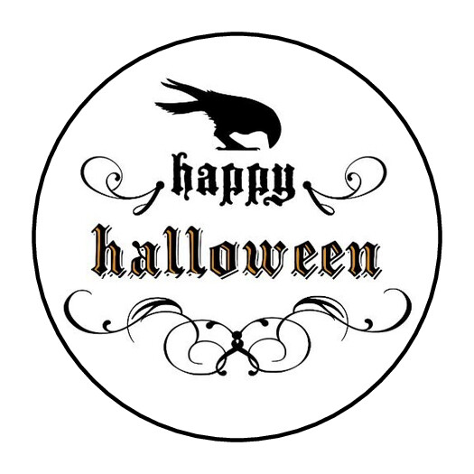 30 1.5″ HAPPY HALLOWEEN CROW ROUND ENVELOP SEALS STICKERS FAVOR LABELS