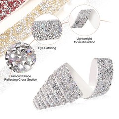 1 Inch x 1 Yard Crystal Rhinestone Sticker Ribbon Silver AB