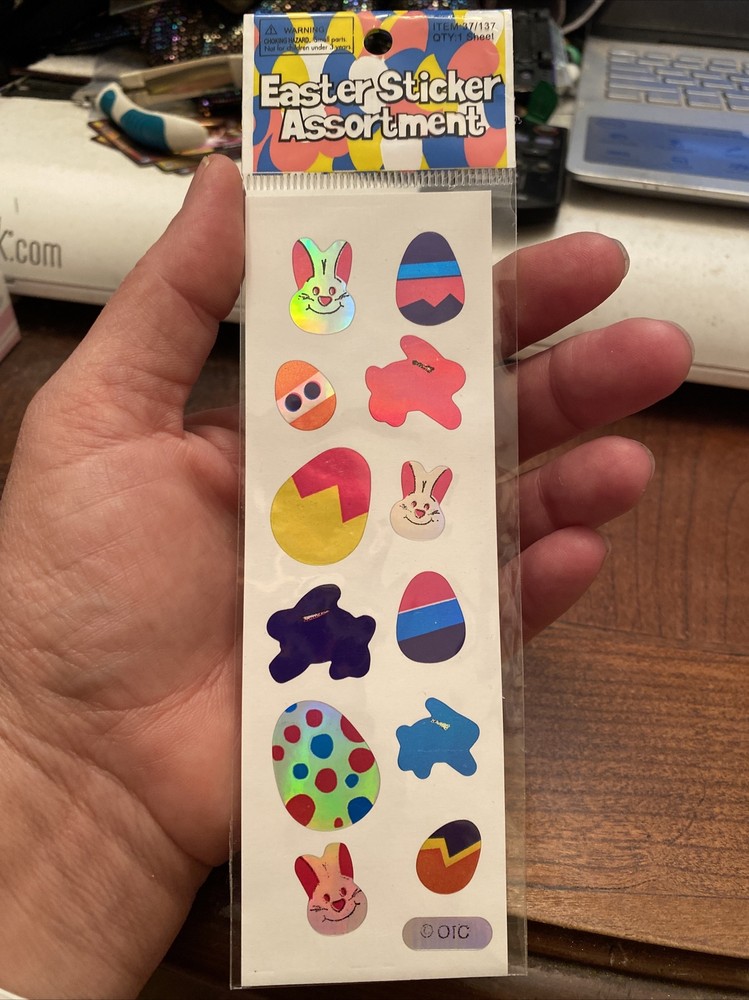 New Oriental Trading Easter stickers Eggs Bunny 12 Piece 37137