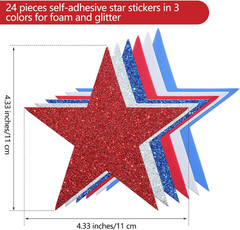 224 Pieces Red White Blue Glitter Star Stickers Christmas Foam Glitter Star Stic