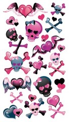 Crafts Sticko Stickers Girly Girl Skulls Pink Black Crossbones Hearts Bows Wings