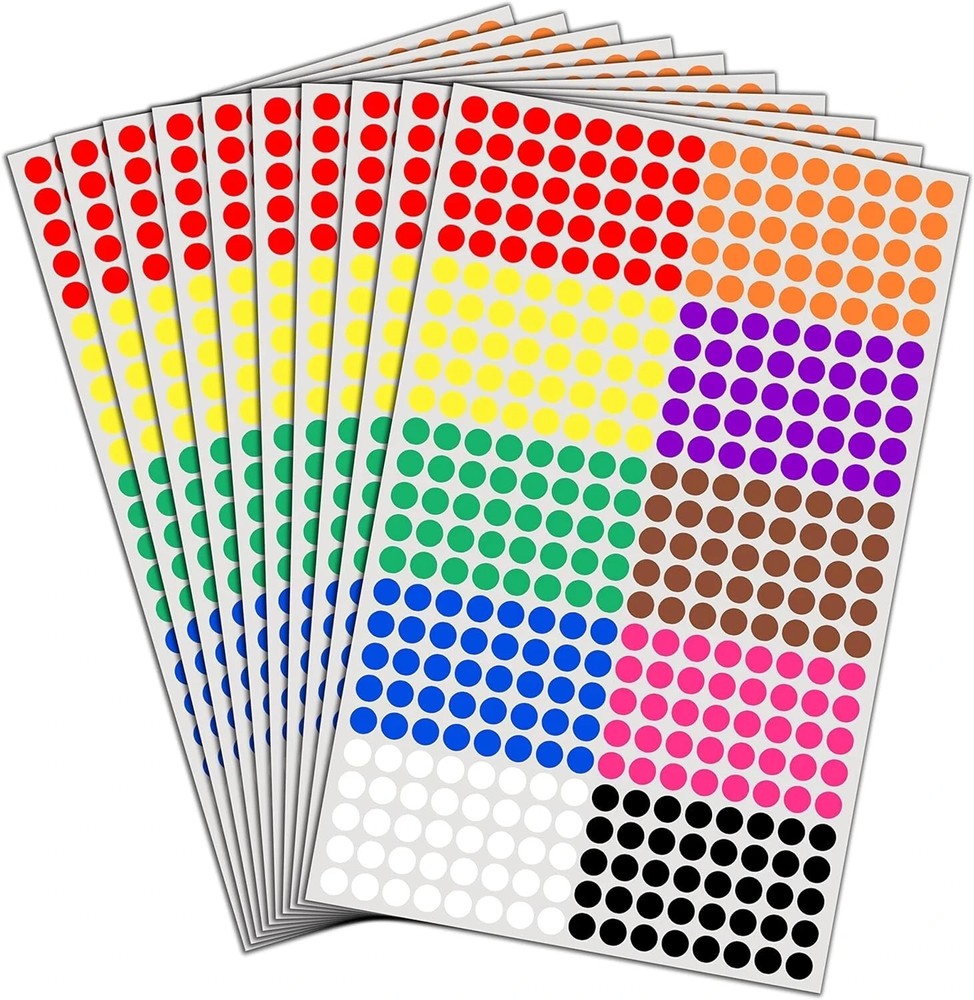 6000 Pack 1/4″ Small Colored Dot Stickers Round Labels – 10 Colors