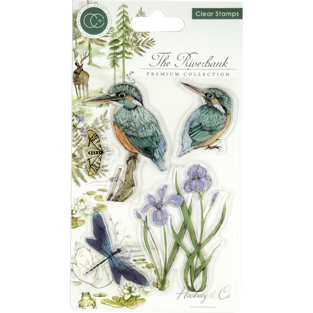 New Craft Consortium Rubber Stamp set RIVERBANK KINGFISHER BIRDS free USA ship