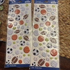 4 Sticko Themed Stickers-Sports Balls Football Soccer Tennis Baseball NEW Bonus
