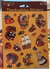 Vintage American Greeting Thanksgiving Animals Foil Leaves Turkeys Stickers