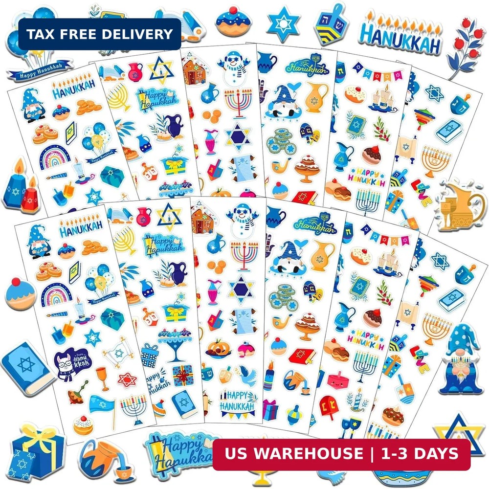 UPINS Happy Hanukkah Stickers, Foam 3D Puffy Stickers Dreidels Menorah Candles C